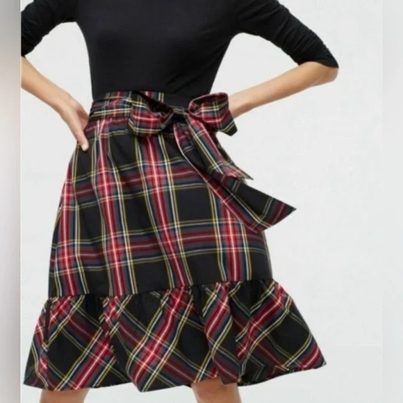 J. CREW Stewart Front Sash Bow Tartan Plaid Skirt Size 14 - Picture 2 of 5